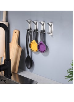 SYOSI 4 Pack Self Adhesive Hooks Brushed Stainless Steel Adhesive Door Hooks Heavy Duty Wall Hooks for Hanging Towels Robes Coats Keys Calendars Bathroom Home Kitchen  - Image 2