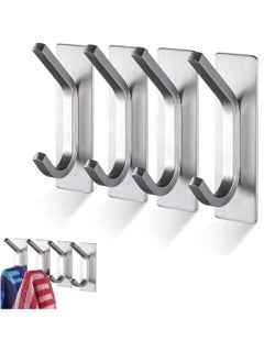 SYOSI 4 Pack Self Adhesive Hooks Brushed Stainless Steel Adhesive Door Hooks Heavy Duty Wall Hooks for Hanging Towels Robes Coats Keys Calendars Bathroom Home Kitchen  - Image 1