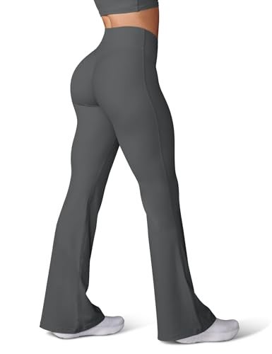 HEGALY Women's Flare Yoga Pants - Crossover Flare Leggings Buttery Soft High Waisted Workout Casual Bootcut Pants Dark Grey - Image 1