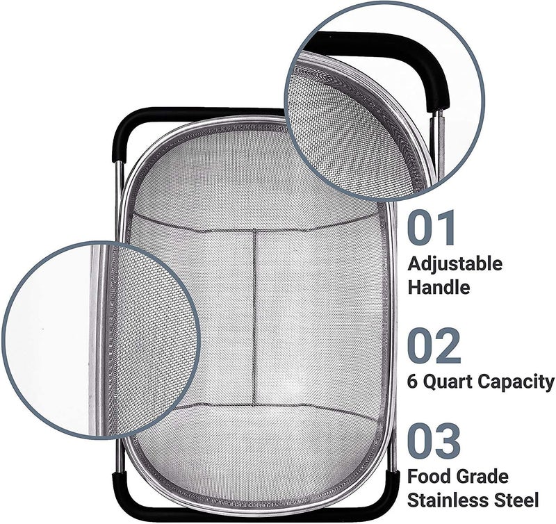 krupasadhya Stainless Steel Adjustable Colander Strainer 134X 94 Nonslip Handles Drain Over The Sink Colander Basket Vegetable Fruit Noodles Strainer for Rice Vegetable Strainer - Image 2