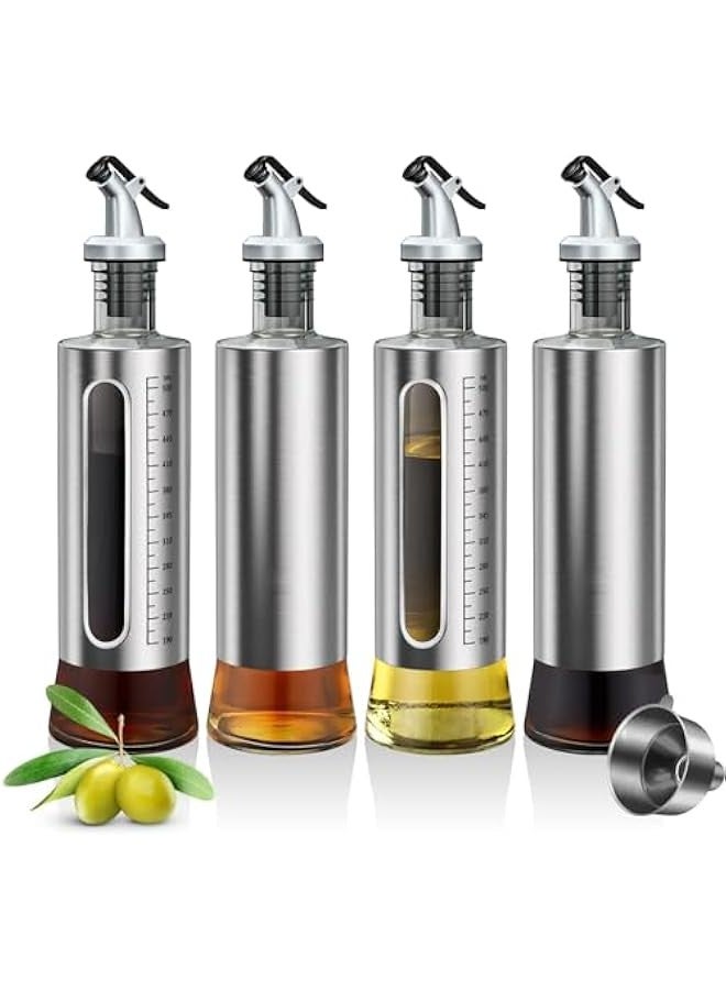 TRASSLE Oil Dispenser for Kitchen, 4Pack Oil Bottles for Kitchen, 17oz/500 ml Cooking Oil Dispenser Bottle, Glass Oil Bottle with Pourer, Oil Cruet with Stainless Steel Funnel - Image 1