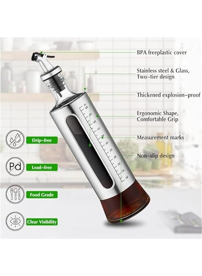 TRASSLE Oil Dispenser for Kitchen, 4Pack Oil Bottles for Kitchen, 17oz/500 ml Cooking Oil Dispenser Bottle, Glass Oil Bottle with Pourer, Oil Cruet with Stainless Steel Funnel - Image 2