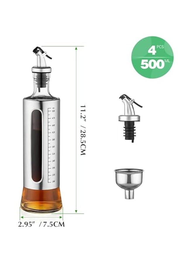 TRASSLE Oil Dispenser for Kitchen, 4Pack Oil Bottles for Kitchen, 17oz/500 ml Cooking Oil Dispenser Bottle, Glass Oil Bottle with Pourer, Oil Cruet with Stainless Steel Funnel - Image 5