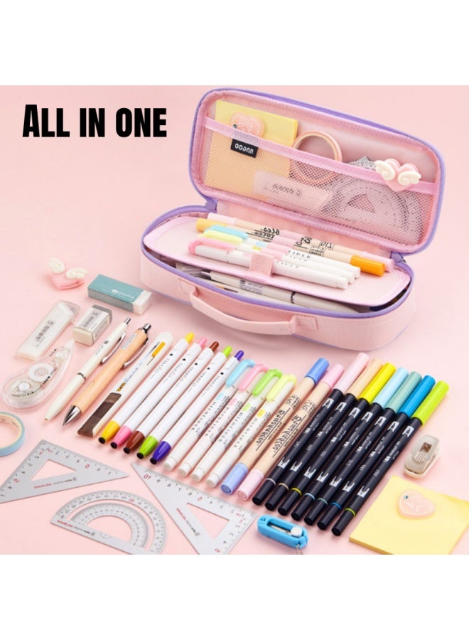 NOVOLAN Unicorn Pencil Case for Kids, Cute Fabric Stationery Pouch with Large Capacity, Cartoon Design Ideal for Girls, Removable Dual-Layer Structure, Washable & Smooth Zipper, 23x4.5x9.5cm (purple) - Image 3