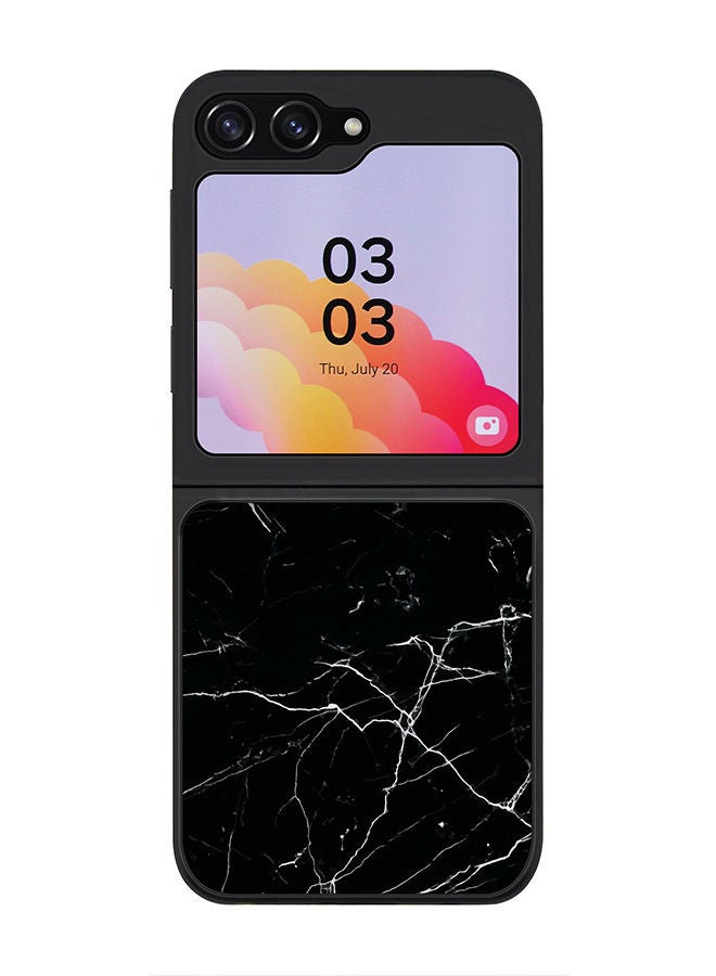 Stylizedd حافظة حواف سوداء متينة لهاتف سامسونج جالاكسي Z Flip5، حافظة مرنة رقيقة من المطاط TPU مع طباعة رخامية سوداء - Image 1