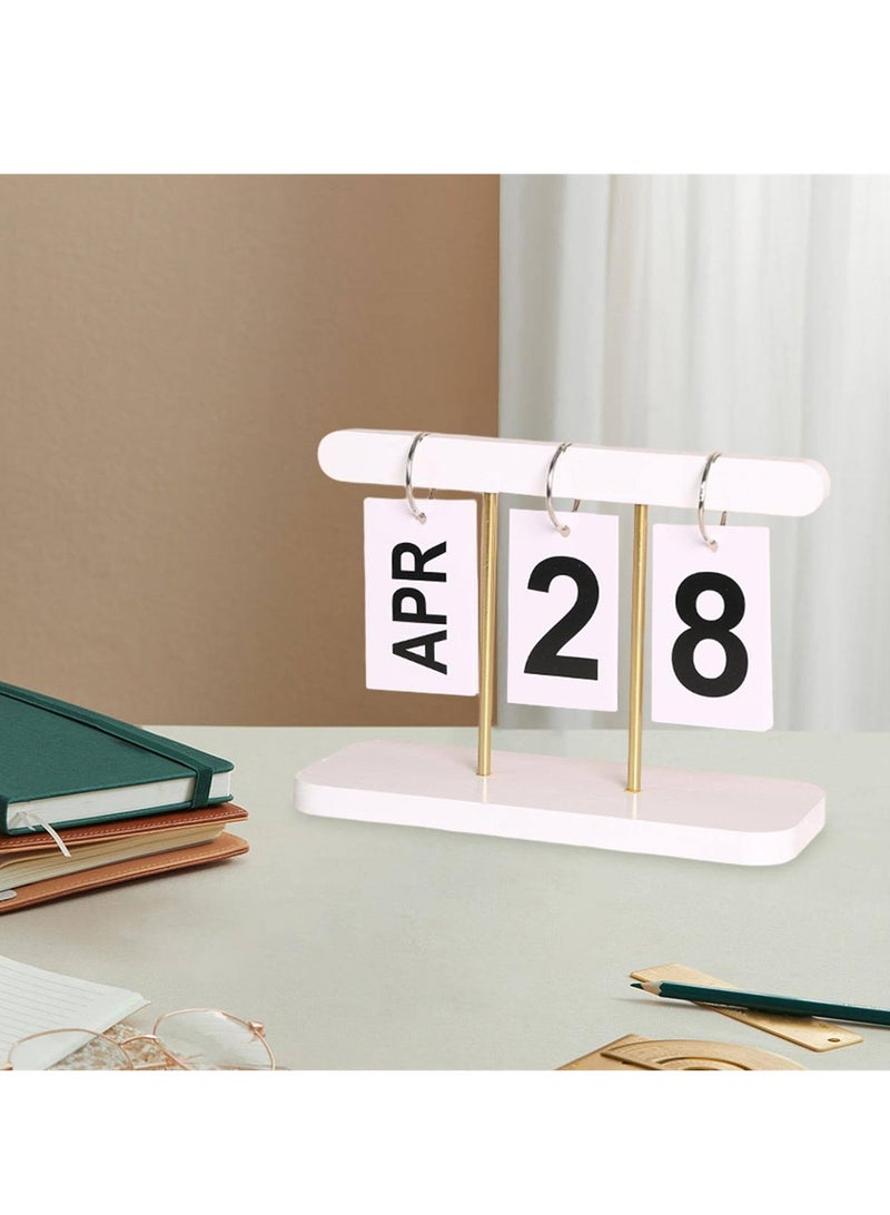 SYOSI Flip Calendar For Desk, Wooden Perpetual Calendar With Large Display Daily Wooden Desk Calendar for Office, Home, Classroom, Reusable Office Desk Decor Desk Accessories (White) - Image 2