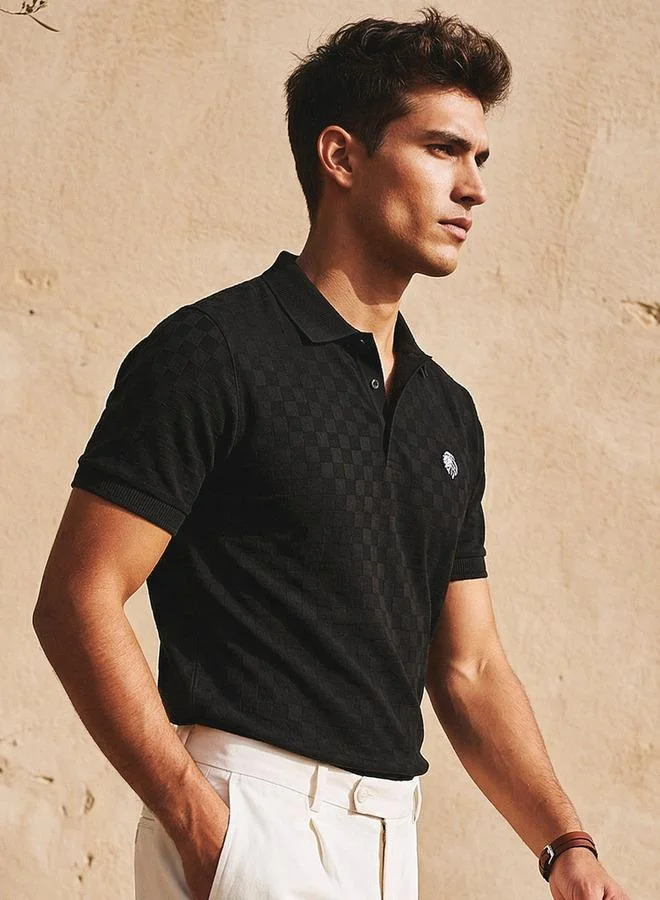 ايكونيك Iconic Men Short Sleeves Checked Polo T shirt