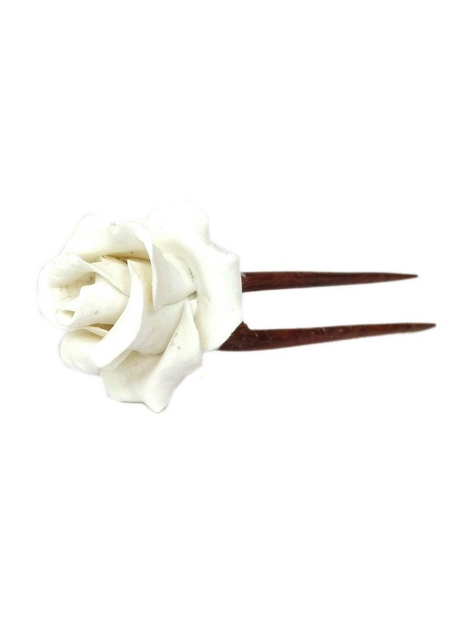 Unique Indian Crafts Handmade Artificial Jewelry Porcelain Dough Rose Flower Juda Pin/Handmade Brown Wooden Juda Pin with Wooden/ Juda Pin Set For women girls hair accessories/for women /girls by unique indian craft - Image 1