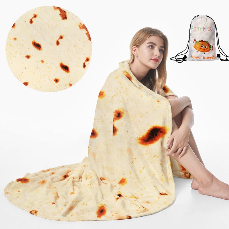 Admitrack Burrito Tortilla Flannel Burritos Wrap Blanket  Giant Flour Tortilla Funny Food Throw Blanket  Novelty Burritos Throw Blanket Adults Size&Kids Size&Baby Size (Double Sided)