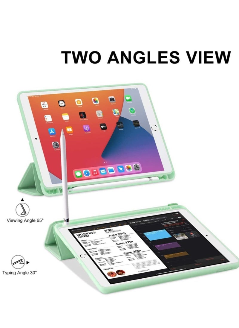 iPad 9th/8th/7th Generation case (2021/2020/2019) iPad 10.2-Inch Case with Pencil Holder [Sleep/Wake] Slim Soft TPU Back Smart Magnetic Stand Protective Cover Cases (Green)