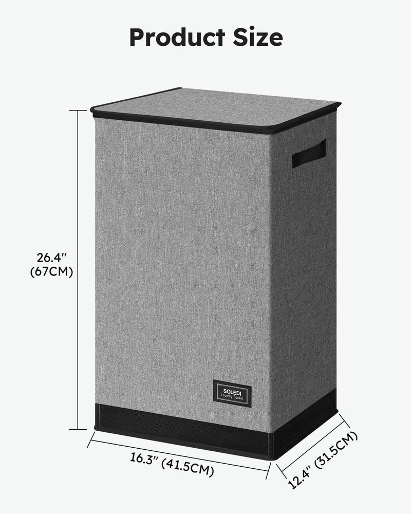 SOLEDI Laundry Hamper with Lid 90L Large & Tall Collapsible Laundry Basket, Clothes Hamper with Bag Removable Easy to Carry, Dirty Hampers for Bedroom, Bathroom, Dorm, College, Grey - Image 3