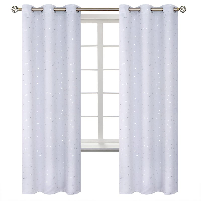 BGment Kids Room Curtains for Bedroom  Grommet Thermal Insulated Silver Star Print Room Darkening Curtains for Living Room Set of 2 Panels 42 x 72 Inch Greyish White