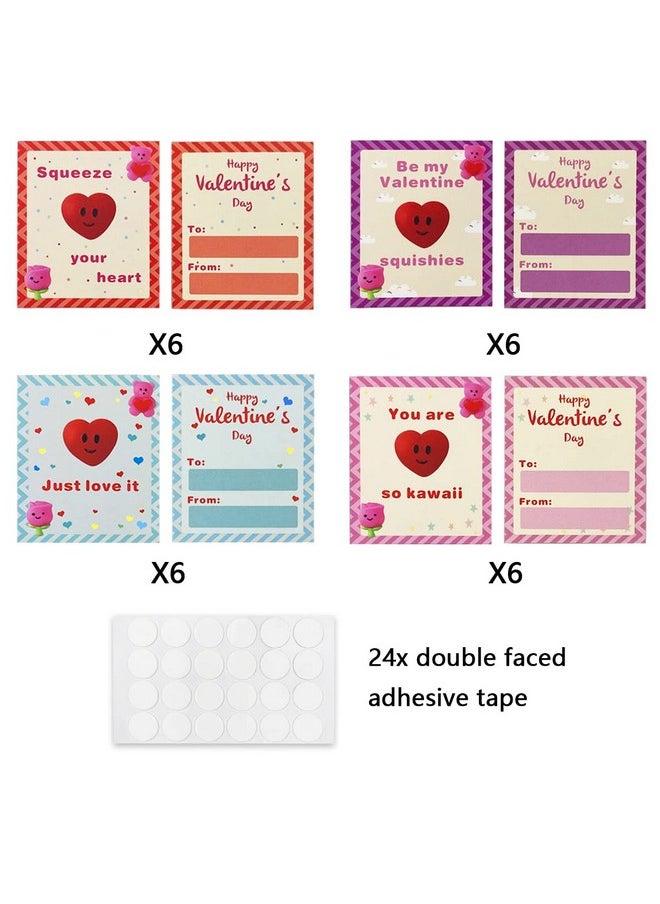 Jofan - 24 Pcs Valentines Cards With Mochi Squishy Toys Squishies For Kids School Class Classroom Valentines Day Gifts Prizes Party Favors - Image 1