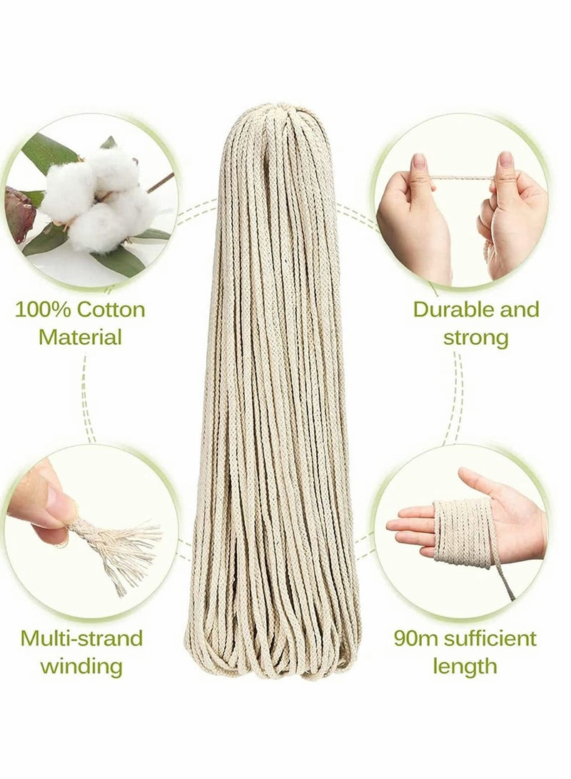 Excefore Natural Cotton Rope 8 Strand Braided Cotton String for Craft Knitting Thread for Wall Hanging and DIY Crafts - Image 3