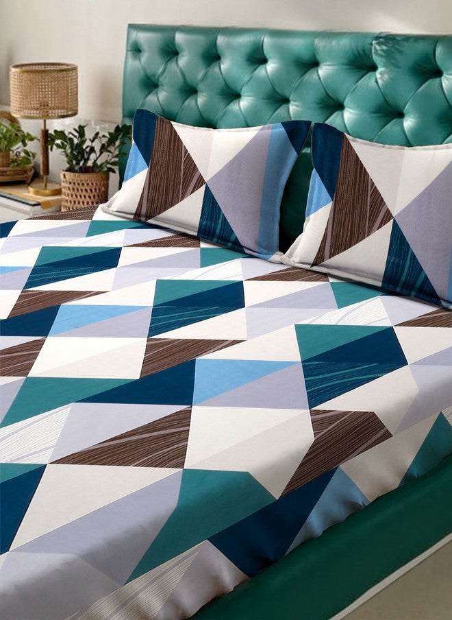 Arrabi White Geometric Polycotton 300 TC King Superfine Bedsheet with 2 Pillow Covers - Image 3