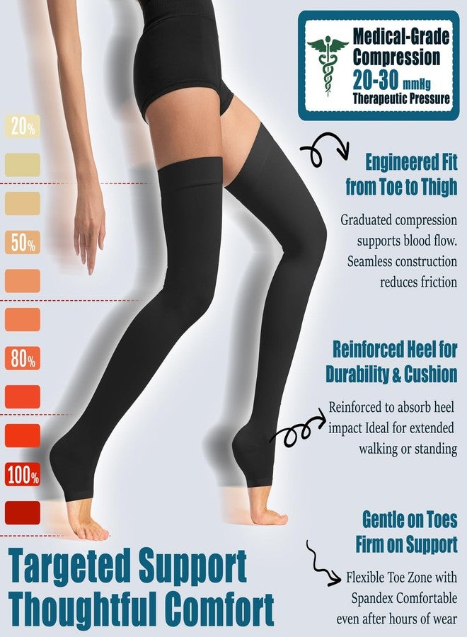 cerpite Thigh High Compression Socks,20-30 mmHg Open Toe Compression Stockings for Men Women,for Varicose Veins,Edema,DVT, Black, L - Image 5