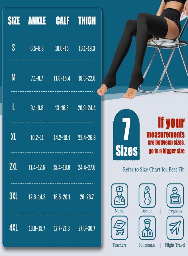 cerpite Thigh High Compression Socks,20-30 mmHg Open Toe Compression Stockings for Men Women,for Varicose Veins,Edema,DVT, Black, L - Image 4