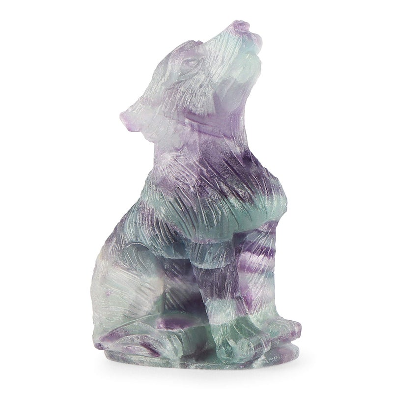 Artistone 20 Crystal Wolf StatueHand Carved Gemstone Rainbow Fluorite Wolf Figurines Decor Gift Small Animal Carvings Collectible Healing Stones Decoration