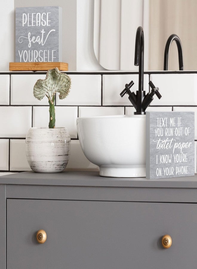 جيتك لوحة خشبية ديكور حمام ريفي من قطعتين من Jetec، لوحة جدارية مضحكة للحمام، لوحة خشبية ريفية مكتوب عليها "تفضل بالجلوس"، ديكور لحمام المنزل (رمادي) - Image 4