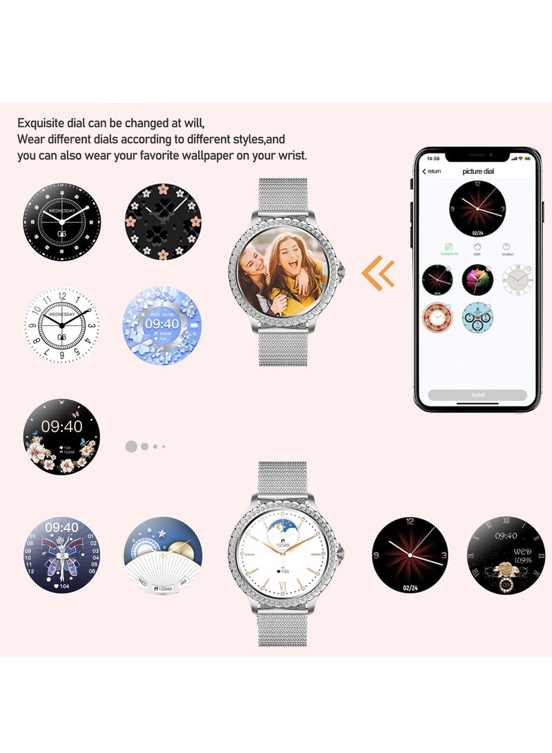 رولستيمي ساعة ذكية لالروبوت دائرة الرقابة الداخلية ، بلوتوث دعوة جهاز تعقب للياقة البدنية مع معدل ضربات القلب النوم رصد الماس ترصيع سطح ساعة ذكية 1.32 " كامل الشاشة مقاوم للماء موضة النساء ساعة - Image 3