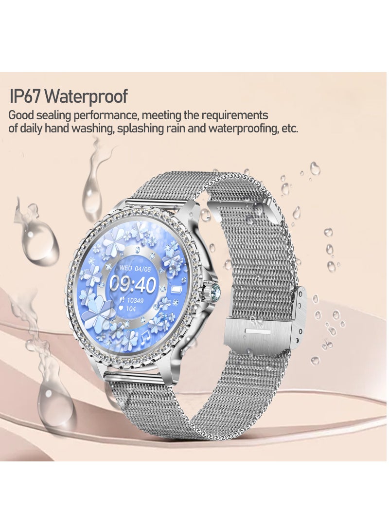 رولستيمي ساعة ذكية لالروبوت دائرة الرقابة الداخلية ، بلوتوث دعوة جهاز تعقب للياقة البدنية مع معدل ضربات القلب النوم رصد الماس ترصيع سطح ساعة ذكية 1.32 " كامل الشاشة مقاوم للماء موضة النساء ساعة - Image 4