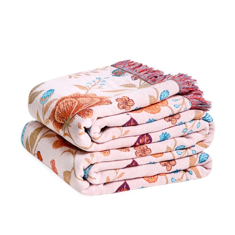 LUTBM Boho Throw Blanket for Bed Cotton Summer Blankets Twin Size for Bedroom Living Room All Season Lightweight Floral Butterfly Embroidery Quilt for Couch Sofa Chair 60x80 Home Decor - Image 2