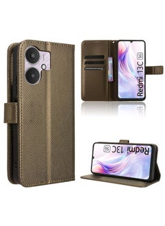 HuHa Case Cover For Xiaomi Redmi 13C 5G / 13R 5G Diamond Texture Leather Phone Case Brown 