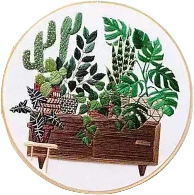 كلاراكو مجموعة أدوات تطريز يدوية حديثة للمبتدئين، مناسبة للكبار، تتضمن نقشة نبات أصيص - EC004 - Image 3