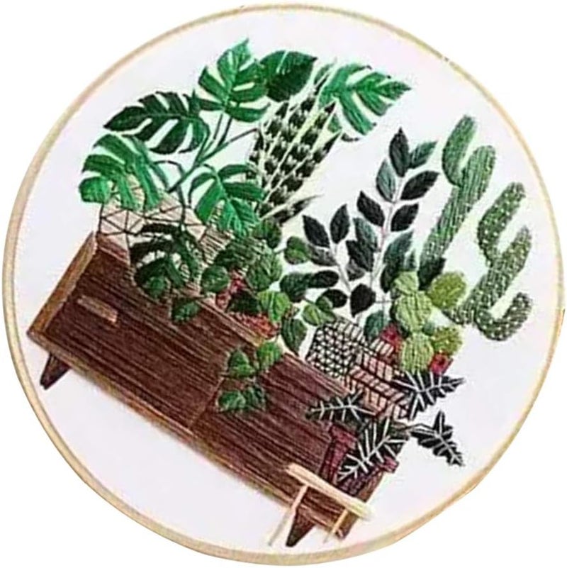 كلاراكو مجموعة أدوات تطريز يدوية حديثة للمبتدئين، مناسبة للكبار، تتضمن نقشة نبات أصيص - EC004 - Image 1