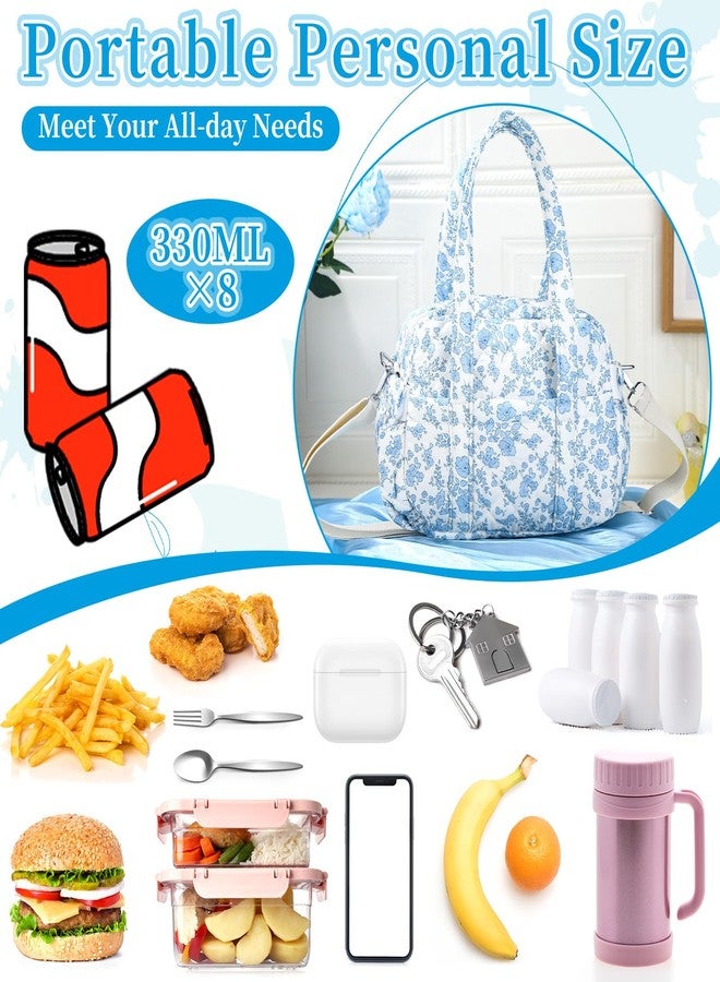 زهاو حقيبة غداء لطيفة من Zhehao للنساء، صندوق غداء مبطن ومعزول بنمط عيد الميلاد مع حزام كتف، حقيبة كروسبودي كوكيت محمولة مانعة للتسرب، حقيبة حمل للسيدات، مناسبة للعمل والسفر والنزهات الخارجية (زهور زرقاء) - Image 4