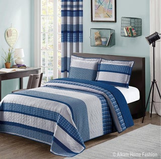 All American Collection Blue and Gray Modern Plaid 2Piece Twin Bedspread and Pillow Sham Set  Matching Curtains Available - pzsku/Z82BA5215C16FEF192A61Z/45/1749489896/2f035f50-2fc8-411a-8ec9-bbb29edc4f3e