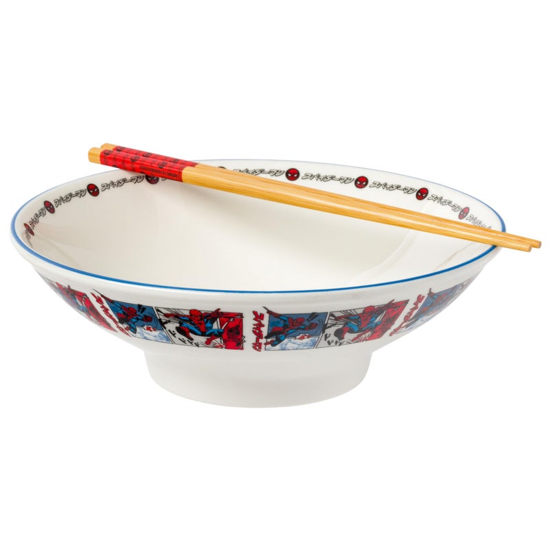 Silver Buffalo Silver Buffalo Marvel Spider-Man Manga Panels Ceramic Ramen Noodle Rice Bowl with Chopsticks  Microwave Safe  30 Ounces  - Image 1