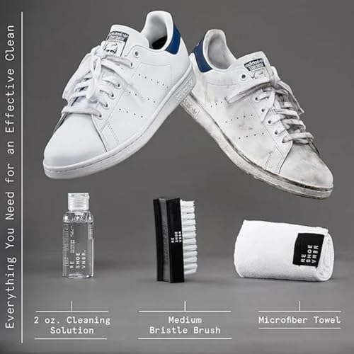 RESHOEVN8R Starter Shoe Cleaning Kit – Sneaker Cleaner with 2oz Shoe Cleaning Solution, Medium Bristle Brush & Microfiber Towel – Safe for Canvas, Mesh, Leather, Nubuck, Knit, Plastic & Rubber Shoes - Image 3
