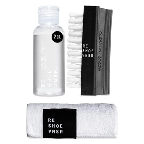 RESHOEVN8R Starter Shoe Cleaning Kit – Sneaker Cleaner with 2oz Shoe Cleaning Solution, Medium Bristle Brush & Microfiber Towel – Safe for Canvas, Mesh, Leather, Nubuck, Knit, Plastic & Rubber Shoes - Image 1