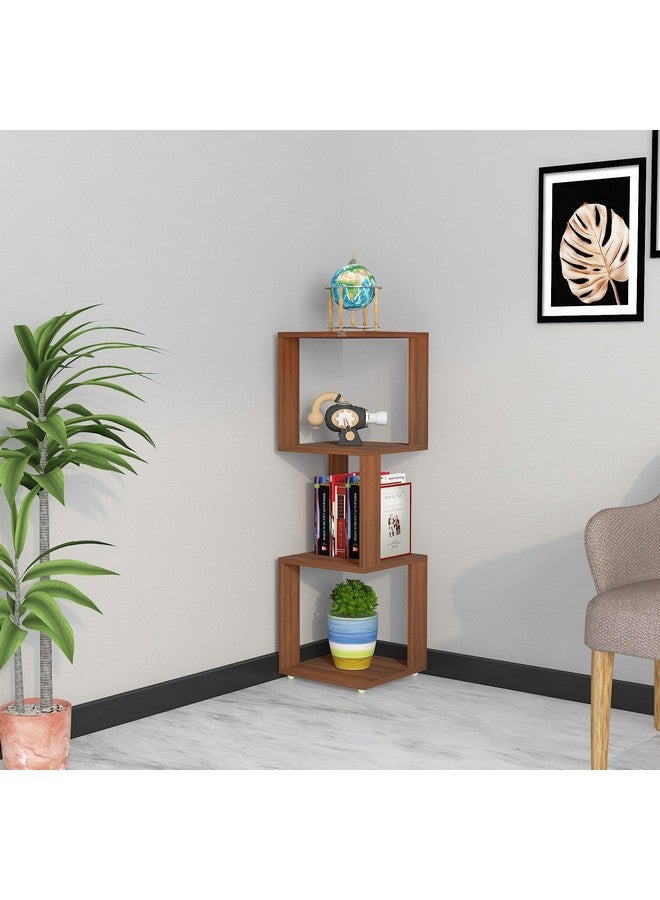 DAS Floor Standing 4 Shelves/Tier Wall Corner Shelf/Display Rack for Home Decor Living Room and Office Walls Classic Walnut - Romana - Image 1