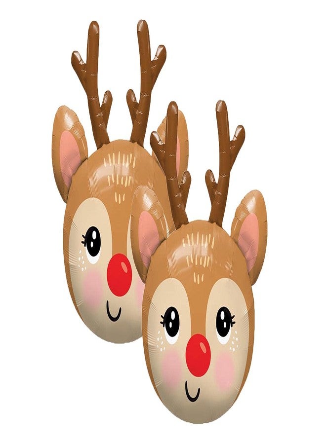 Artisan Owl Set of 2 Adorable Red Nosed Reindeer Jumbo 35" Foil Christmas Party Balloons - Image 1