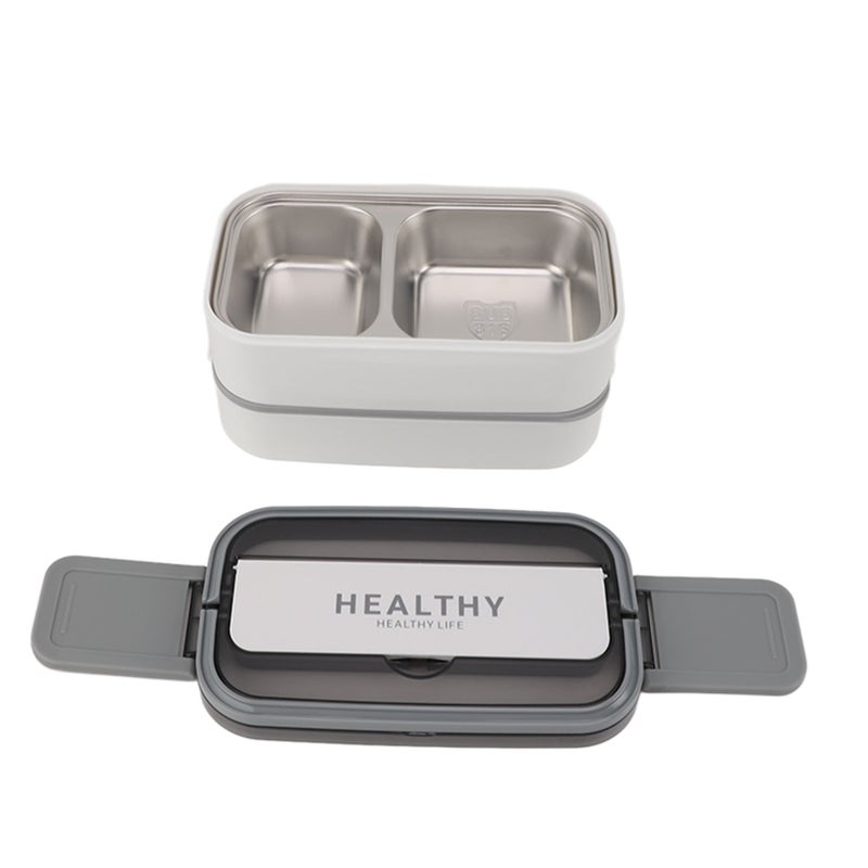 Double Layer Bento Box 316 Stainless Steel Compartment Portable Lunch Box with Cutlery for Work School Office 1400ml Green - Image 5