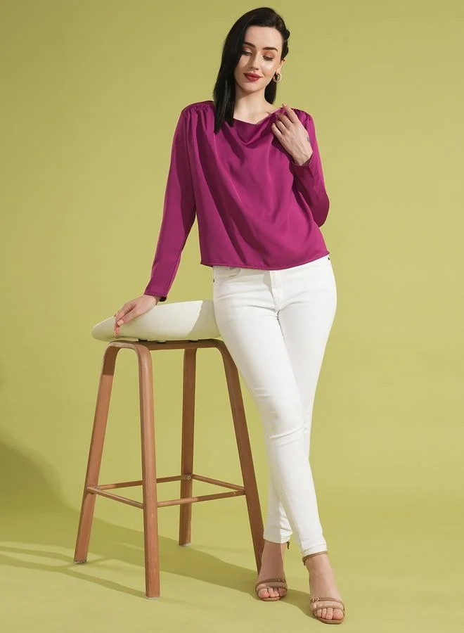 globus  Globus Women Solid Cowl Neck Top with Gathered Detail for Women | Best Price UAE