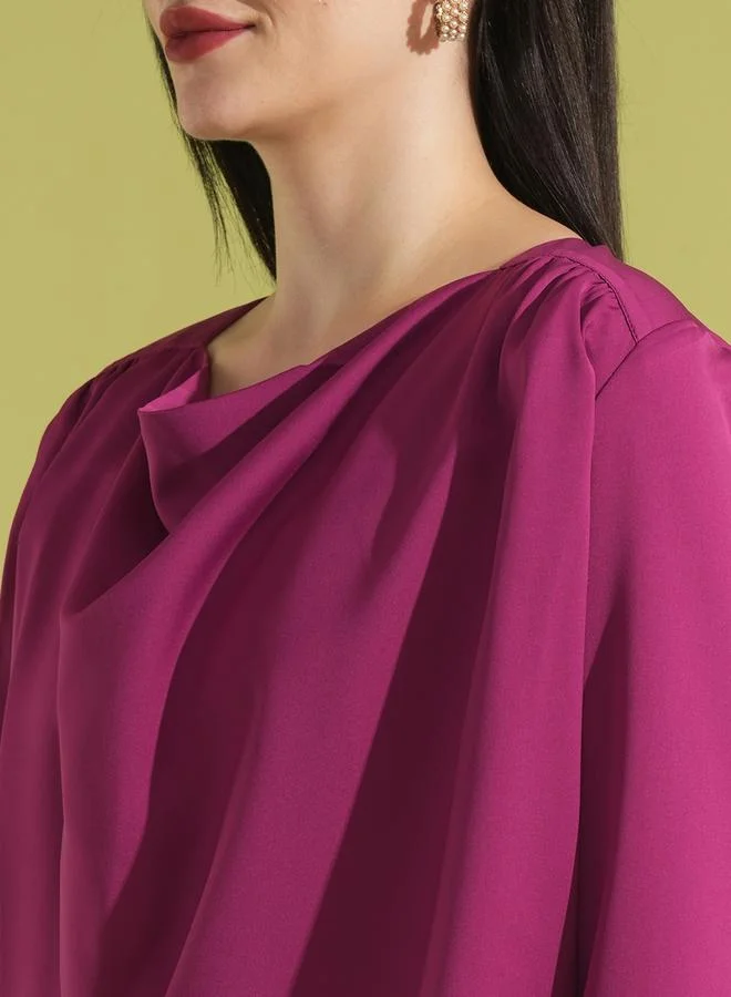 globus  Globus Women Solid Cowl Neck Top with Gathered Detail for Women | Best Price UAE