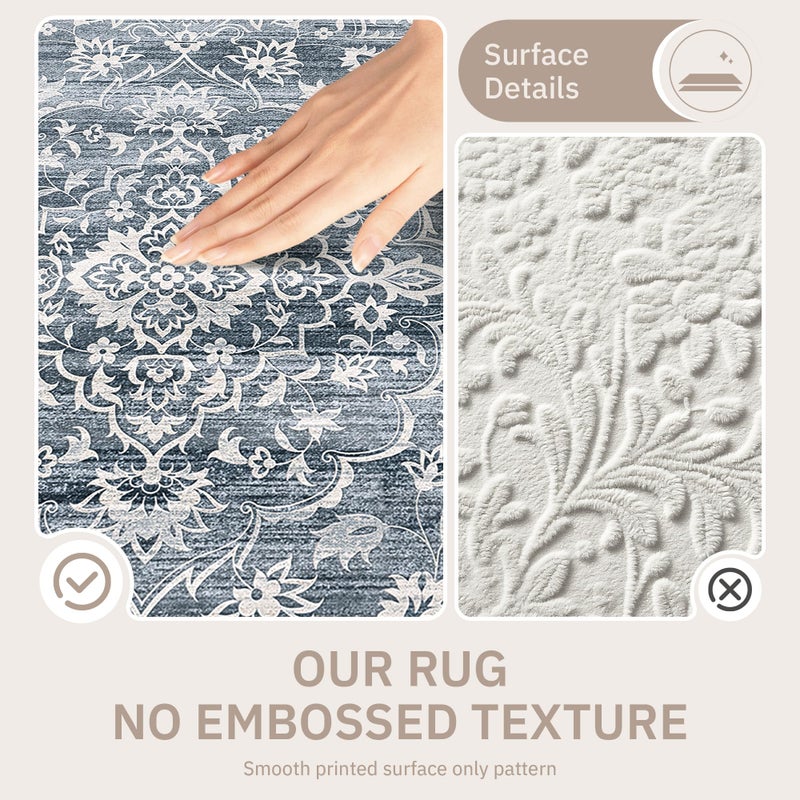 Soalmost 5x7 Area Rugs for Living Room, Washable Vintage Floral Non-Slip Low Pile Natural Rug Soft Throw Carpet for Dining Room Bedroom Home Office Nursery (Blue, 5'x7') - Image 4