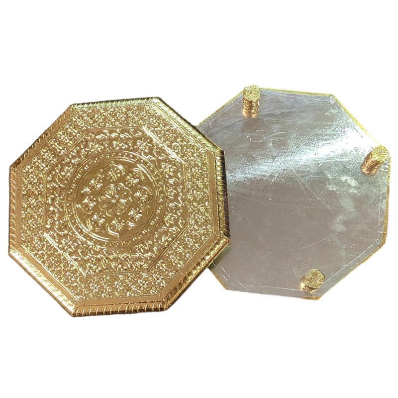 OPPILLA OPPILLA Embossed Design Handcrafted Pooja chowki for God and Idols Octagon Shape Chowki for Home Temple Mandir Puja Chowki Puja Article 8x8 inches  - Image 4