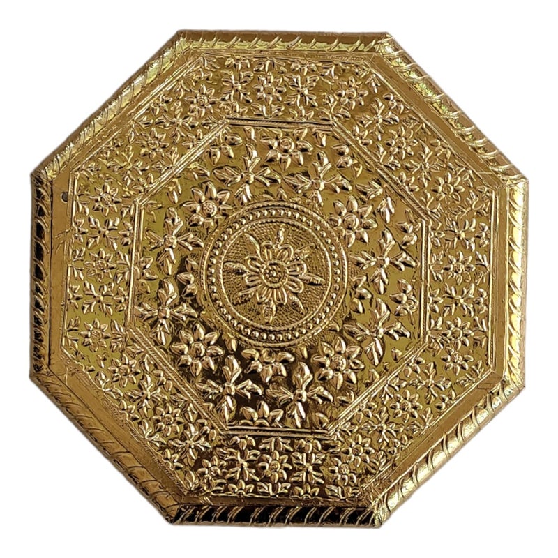 OPPILLA OPPILLA Embossed Design Handcrafted Pooja chowki for God and Idols Octagon Shape Chowki for Home Temple Mandir Puja Chowki Puja Article 8x8 inches  - Image 1