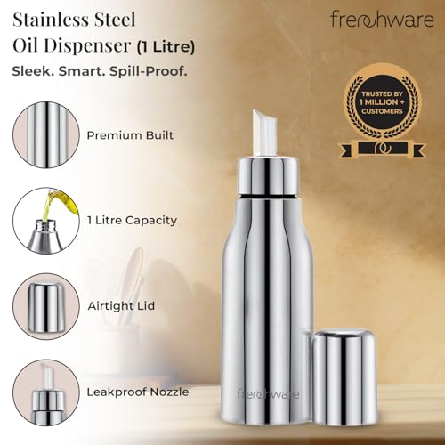 Frenchware Stainless Steel Oil Dispenser Pot, 1l Capacity, Comes with Lid, Leakproof Anti-Drip Pourer, BPA-Free, Airtight, Easy to Clean, Oil & Vinegar Container, Eco-Friendly, Sturdy, Easy Grip - Image 2