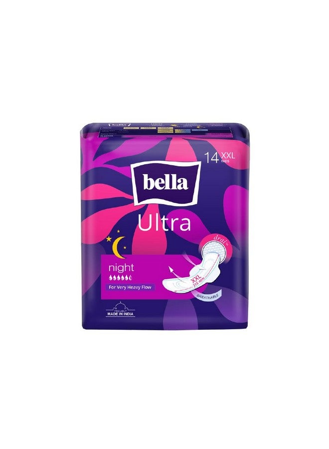 Bella Ultra Night Drai Pads Women|Sanitary Napkins|Drai Topsheet|31,5 Cm Long| Wings|Breathable|Lock Gel System|Green Edge System|Fast Absorption|For Rash Free Period|Size Xxl|Pack Of 1|14 Pcs - Image 1