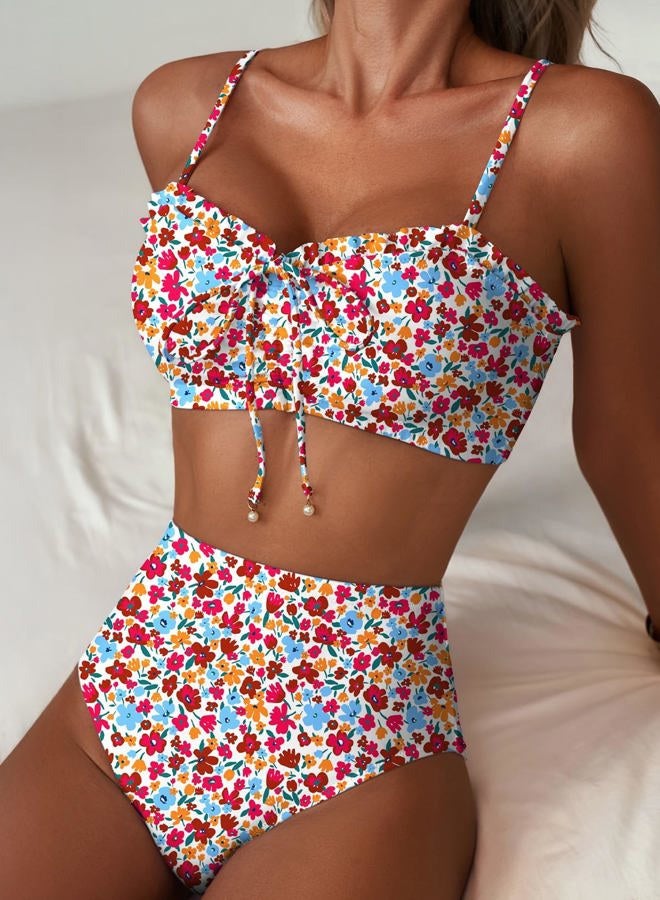 Herseas 2 Piece High Waisted Floral Print Bikini Set for Women, Bright Multicolor Floral, M - Image 3