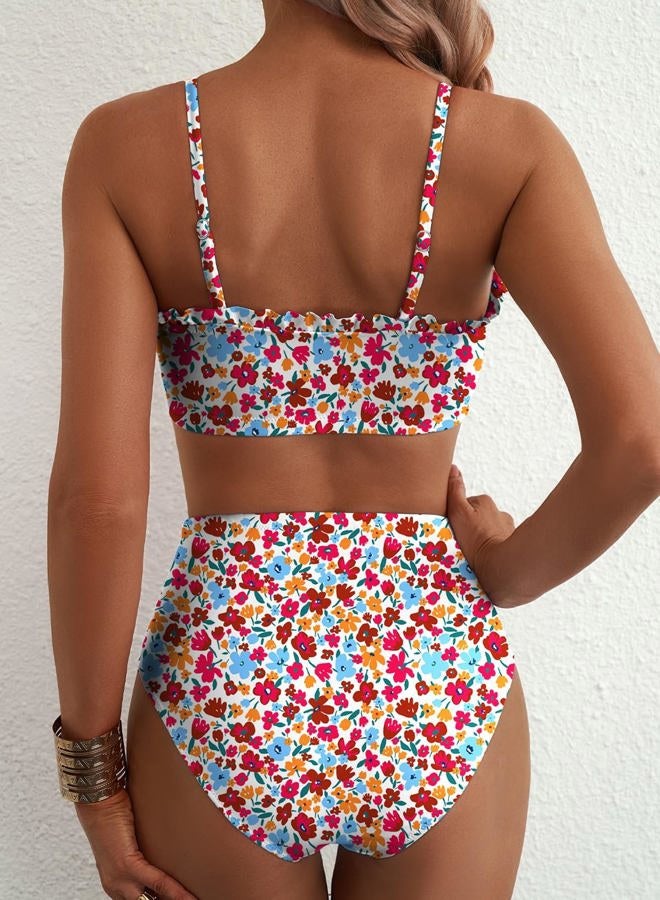 Herseas 2 Piece High Waisted Floral Print Bikini Set for Women, Bright Multicolor Floral, M - Image 2