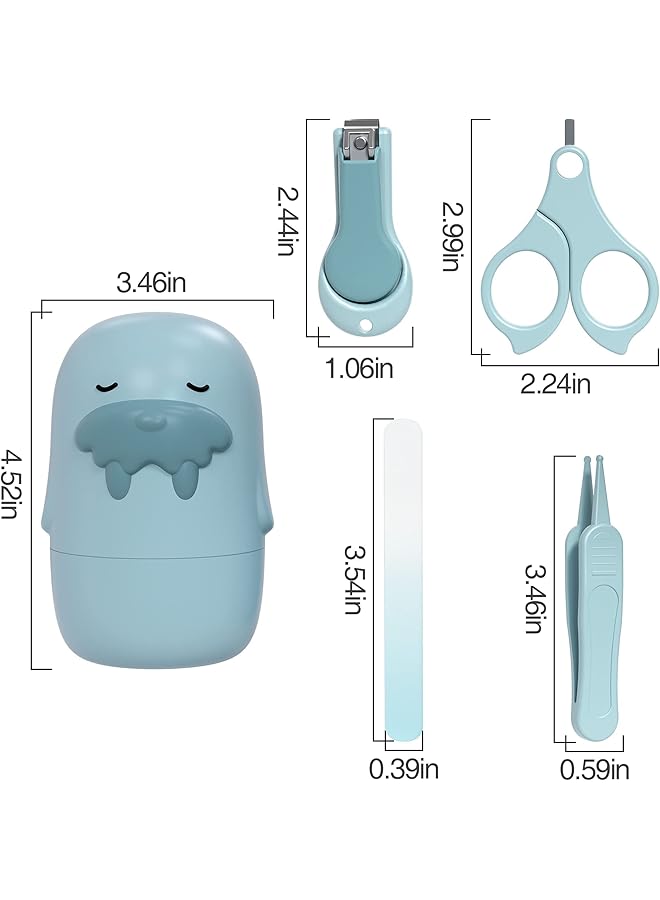 KASTWAVE Baby Nail Clipper Kit 4 Piece Baby Manicure And Pedicure Beauty Kit Newborn Nail Clipper File With Cute Protective Cover Scissors Tweezers Anti Pinch Flesh Care Tools (Blue) - Image 2