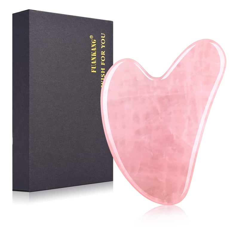 FUANKANG Gua Sha Facial Tools Rose Quartz GuaSha Stone Massage Tool for Face Rose