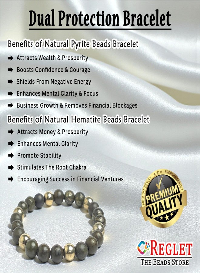 REGLET Double Protection Bracelet, Pyrite, Hematite Beads | Attracts Wealth, Boosts Confidence, Improves Focus, Negative Energy Protection | Natural Healing Bracelet - Image 3