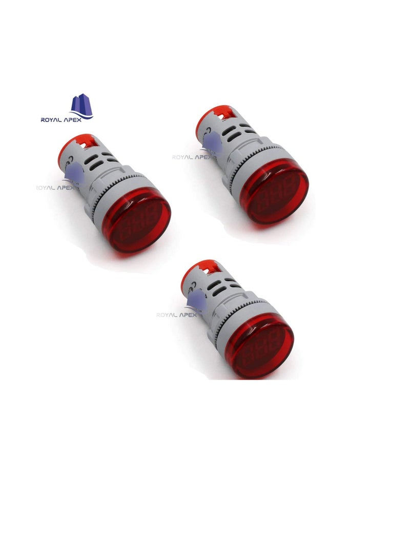 مقياس الفولتميتر الرقمي المستدير LED AC 60-500V | مجموعة مصابيح لوحة مؤشر مراقبة الجهد الكهربائي من 3 (أحمر)  - Image 2